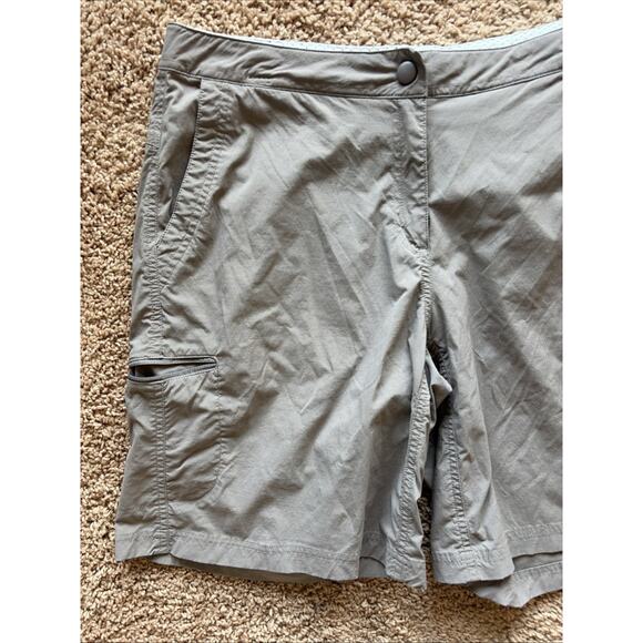 LL Bean Taupe Gray Grey Flat Front Nylon Spandex Outdoor Hiking Shorts Womens 14 - Picture 2 of 5